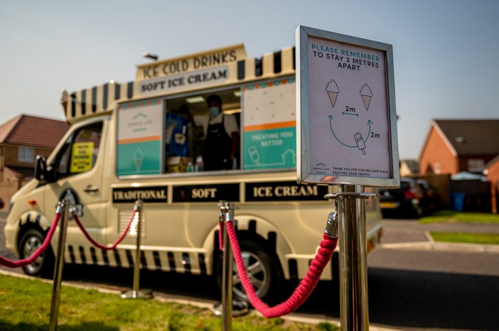 COVID guidelines compliant ice cream van we hired out for our client Simple Life. This covid safe ice cream van is available to hire for private and corporate clients across the UK.