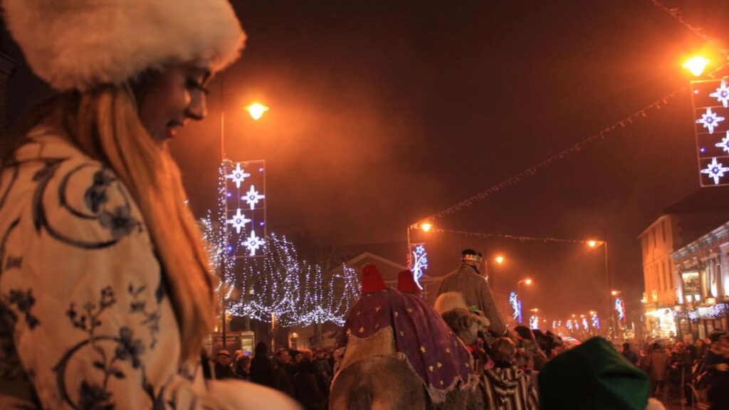Entertainer performing at Christmas switch on ceremony parade.