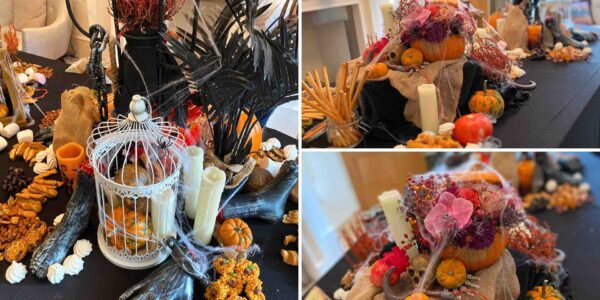 Details from our Halloween floral Pumpkin table setting.