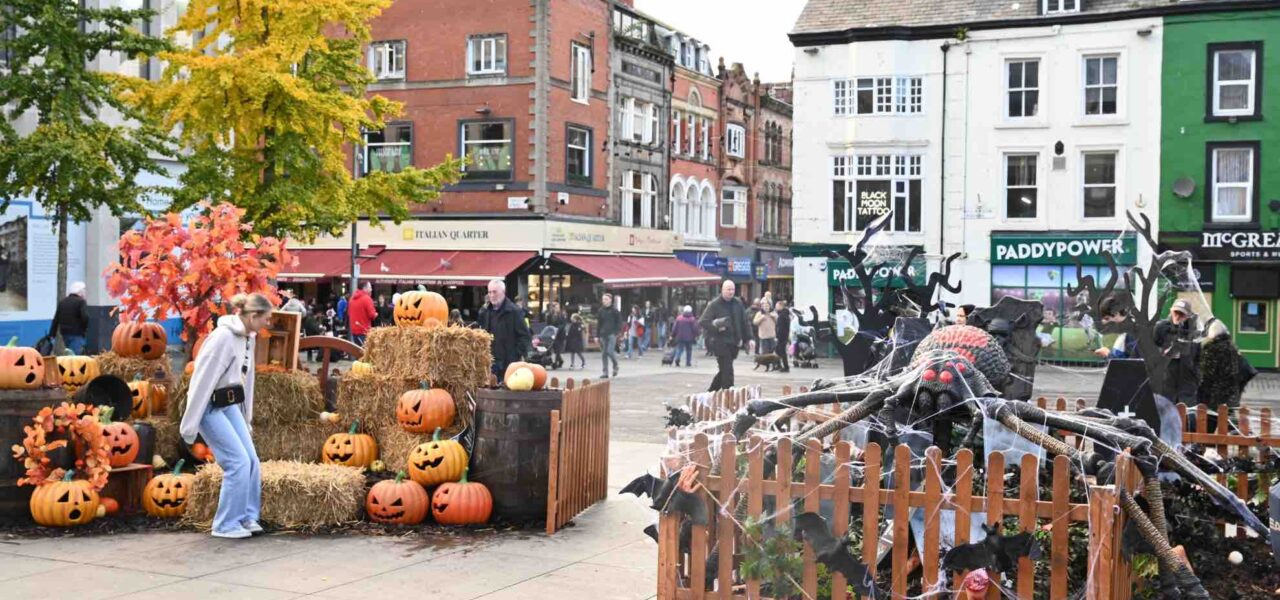 Our Halloween event planners set up individual Halloween installations for Liverpool BIDs community event. Including a pumpkin patch and a spider invasion.