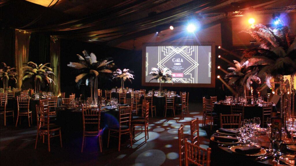 Stunning gala dinner created for Gleneagles. Transformed with a decadent 1920's theme with bespoke staging and theming.