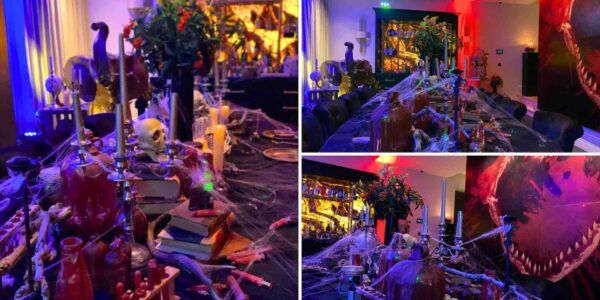 Details from Halloween table house dressing.