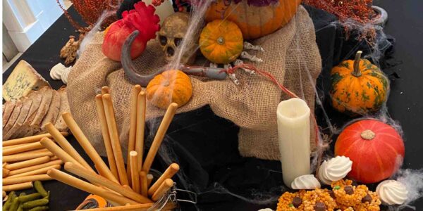 Halloween Interior Dressing using pumpkins and candles.