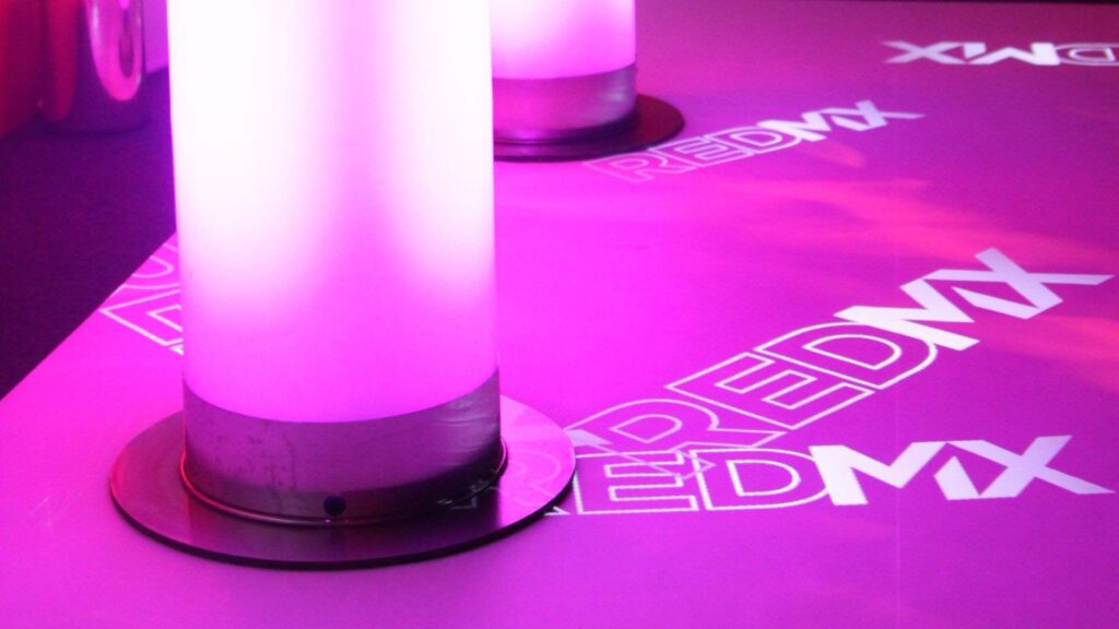 Red mix branding at product launch event.