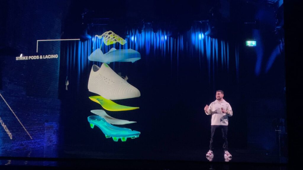 A hologram of a trainer being pulled apart to show its construction as a hologram for a product launch with Under Armour.
