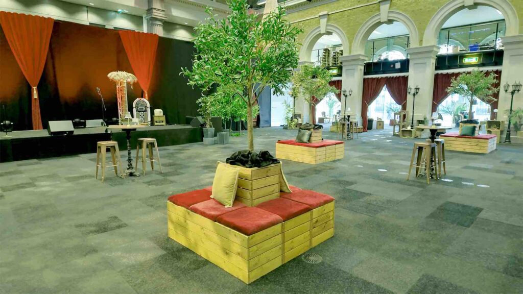 Sustainable event management company installed sustainable pallet furniture at this event.