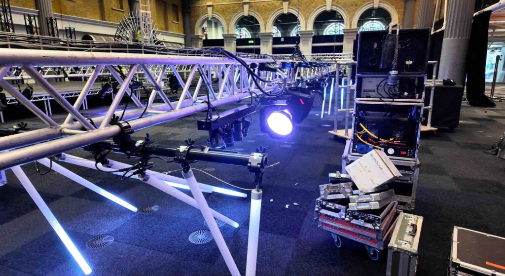 A light on a rig being tested by event production company.