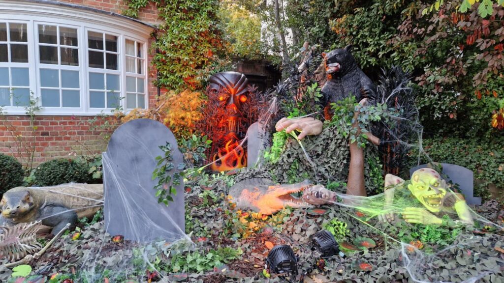 Zombie jungle house dressing created for Jonathan Ross' neighbour.