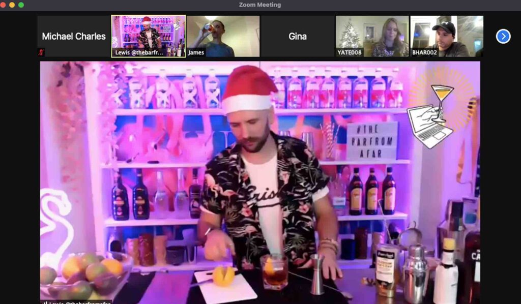 Christmas cocktail making virtual experience booked as one of our seasonal virtual entertainment options.