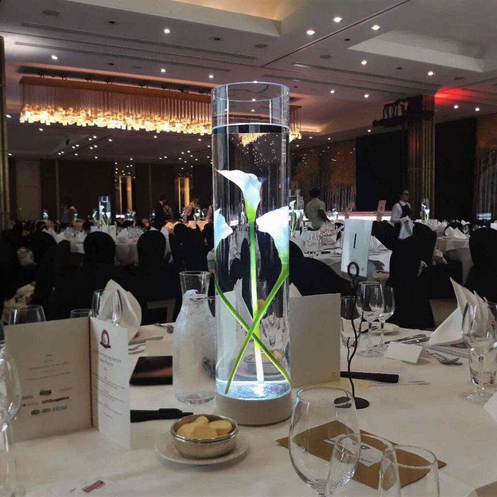 Floating lilly table centrepiece for gala events.