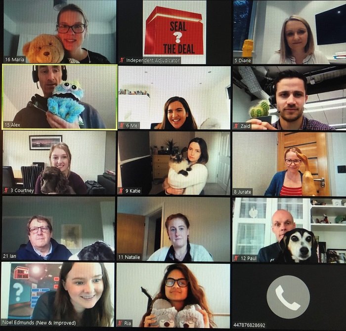Virtual team building seal the deal game being played on Zoom with staff. Get in contact today to discuss our Interactive Online Games available to book for Zoom calls and more.
