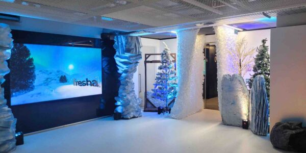 Bespoke venue styling for corporate Christmas party at Fresha headquarters in London.