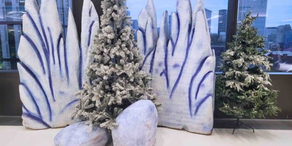 We used various Christmas themed props such as pine trees and ice walls for this bespoke Christmas event production at Fresha offices in London.