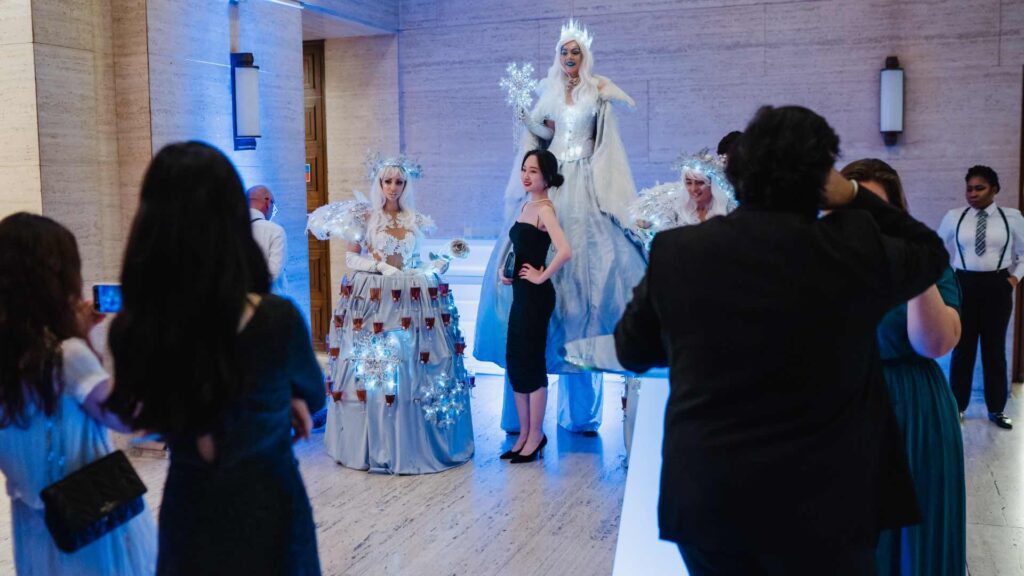 Ice queens and champagne girls entertainment for a Winter Wonderland Party.