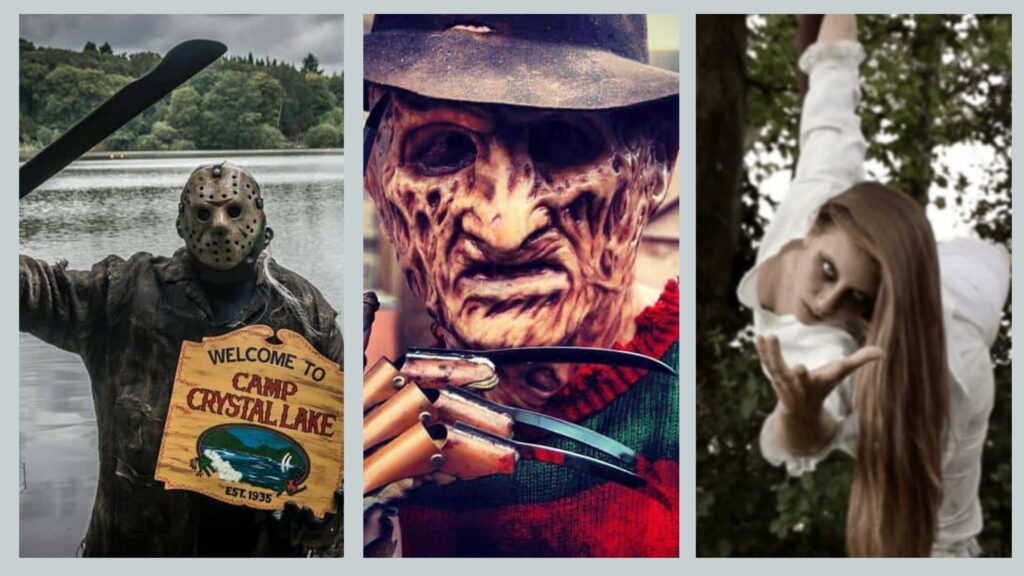 Horror movie characters available to book for horror film themes Halloween parties.