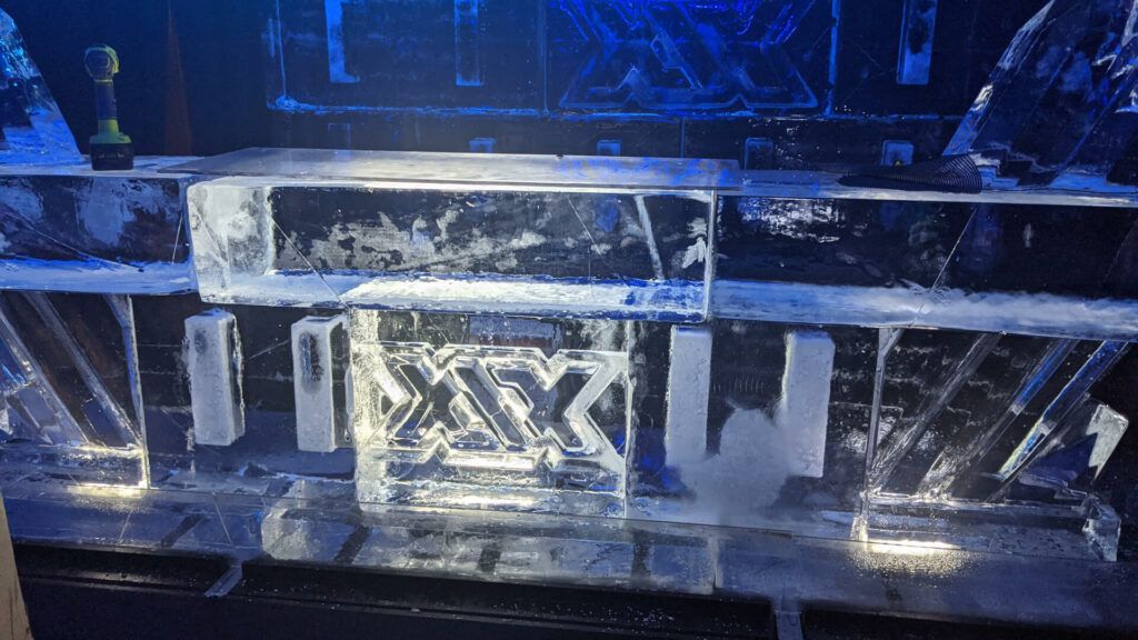 XIX Vodka logo carved into ice for ice bar at Sidemen party.