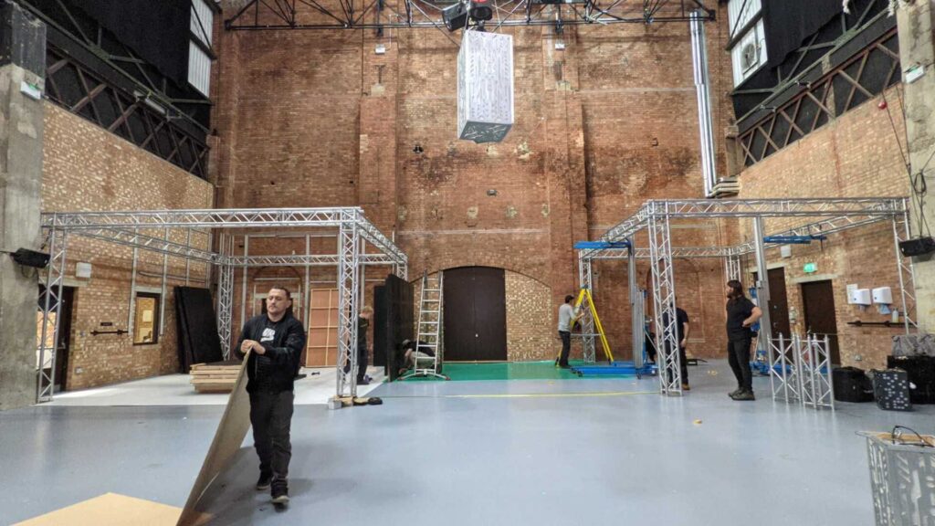 Team transforming Shoreditch Electric Light Station venue.