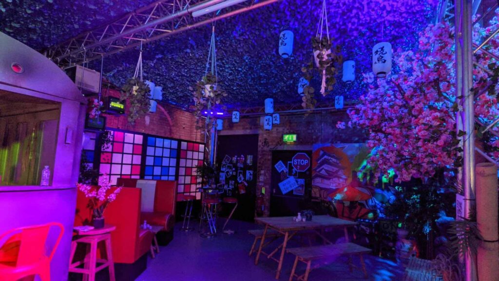Floral Tokyo themed event space.