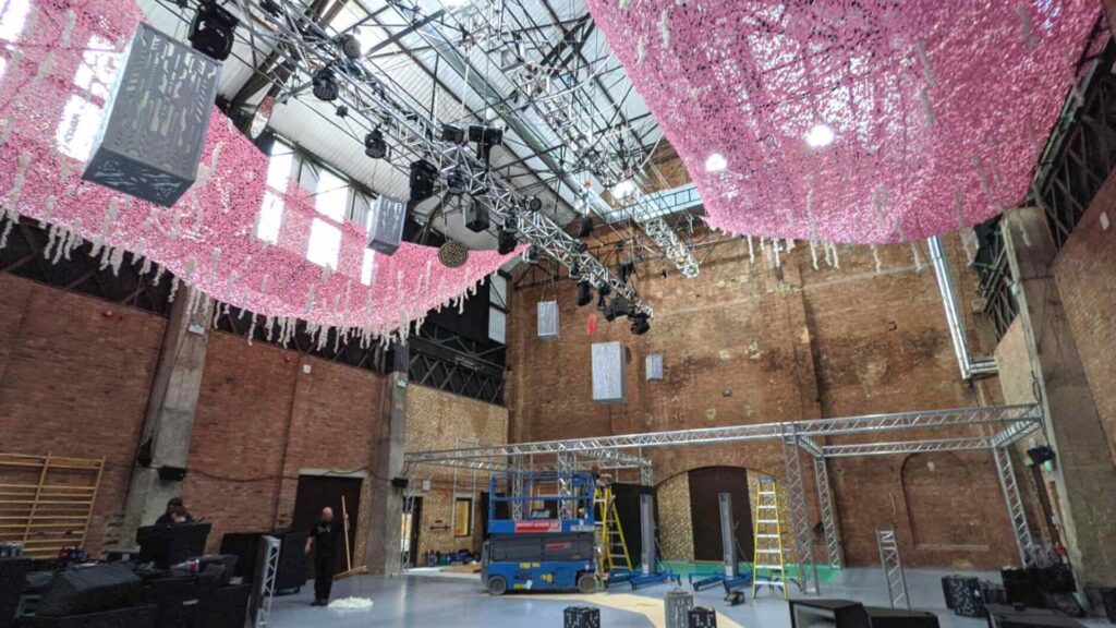 Team transforming the Shoreditch Electric Light Station venue for XIX Launch party.
