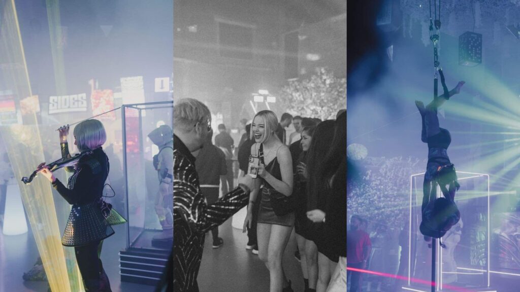 Collage image of entertainment at XIX Vodka Launch event.