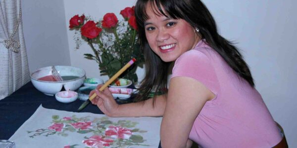 Chinese-Artist-Painting-Flowers