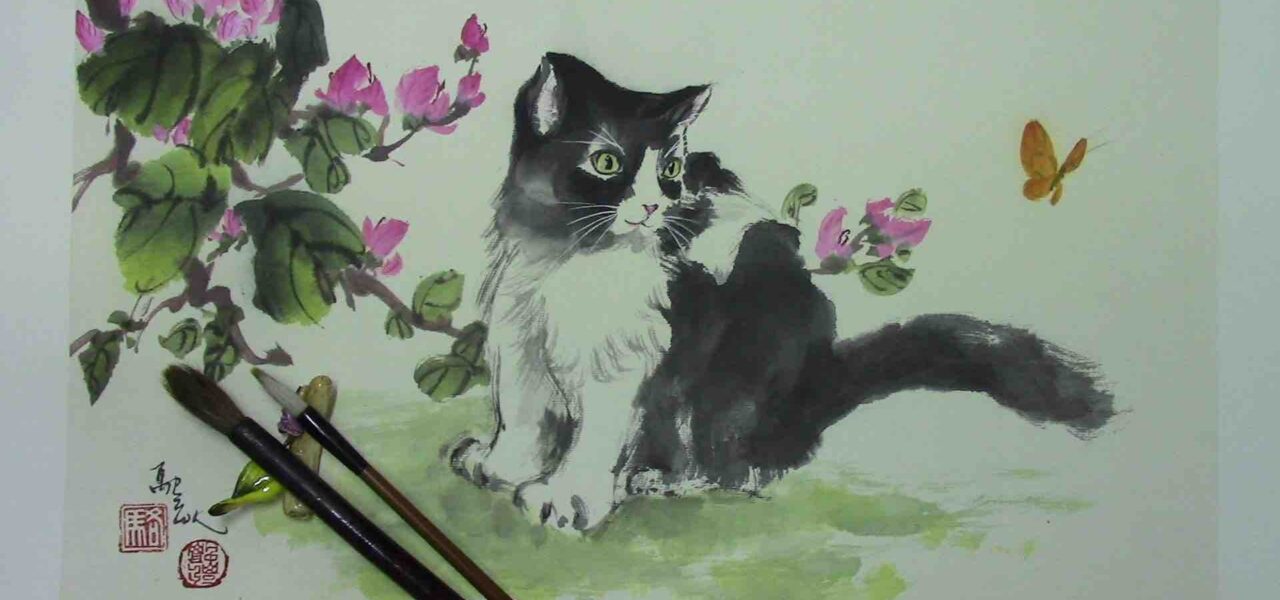 Chinese-Painting-Cat-With-Butterfly