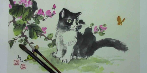 Chinese-Painting-Cat-With-Butterfly