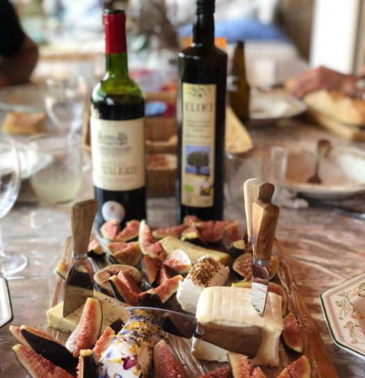 Wine and cheese board created for virtual Christmas party night