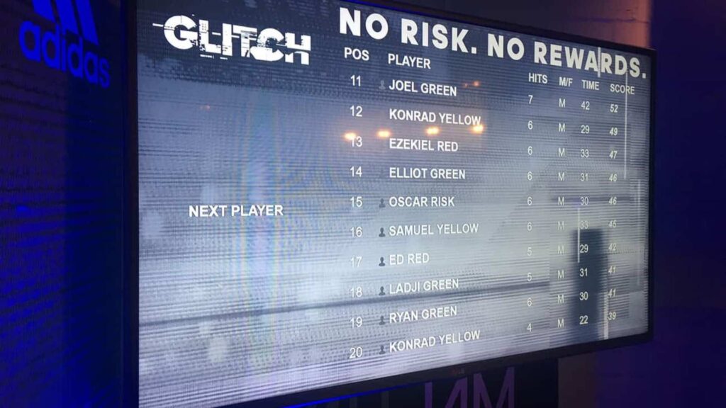 A scoreboard used to track a football simulators scores and data