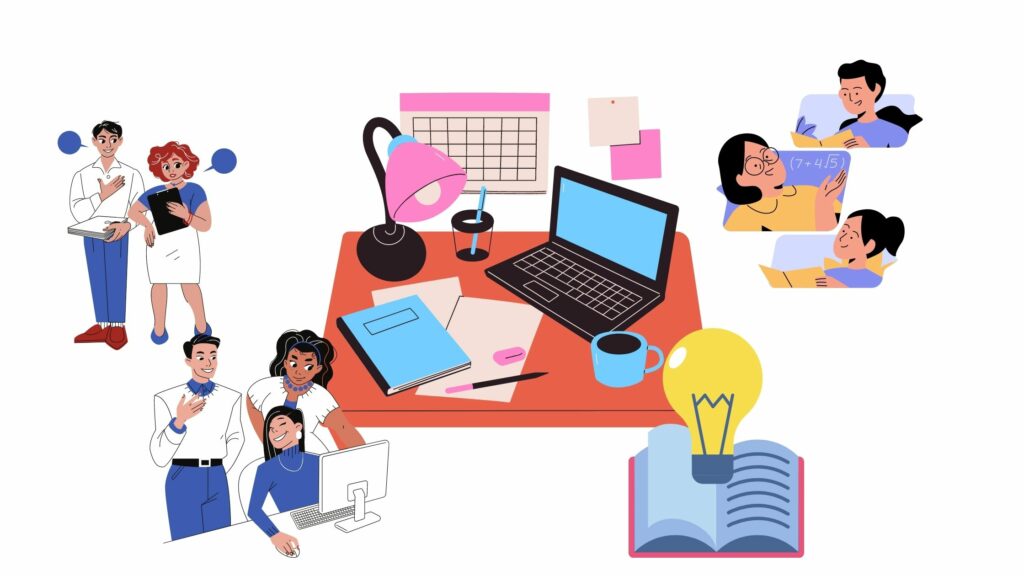Illustration of learning and development between colleagues.
