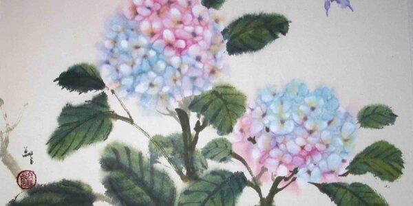 Pink-And-Blue-Flower-Chinese-Painting