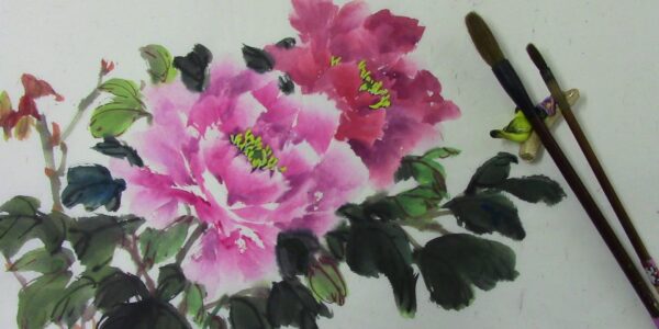 Pink-Peony-Painting-With-Chinese-Brushes