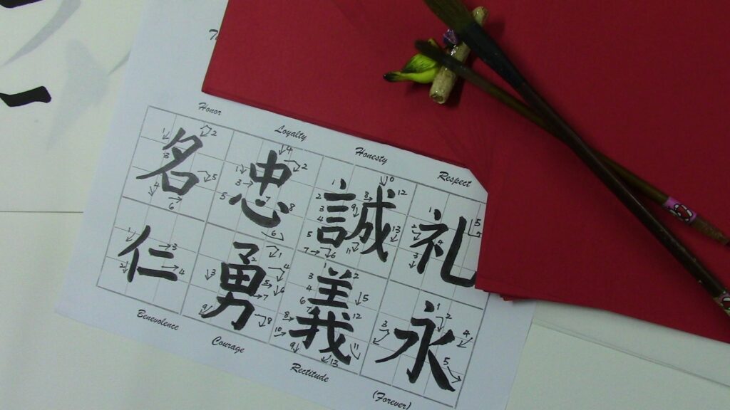 Chinese calligraphy workshop examples with writing materials