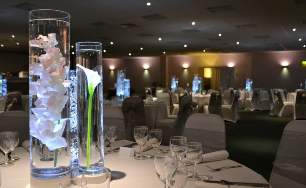 Orchid and lily lit up floating floral centrepiece