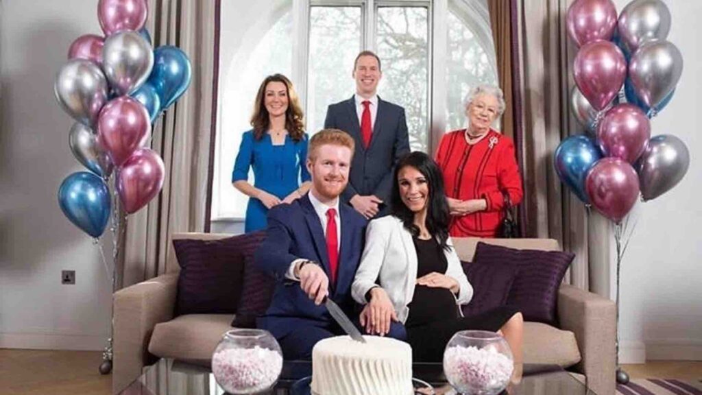Group of royal family lookalikes posing for photo