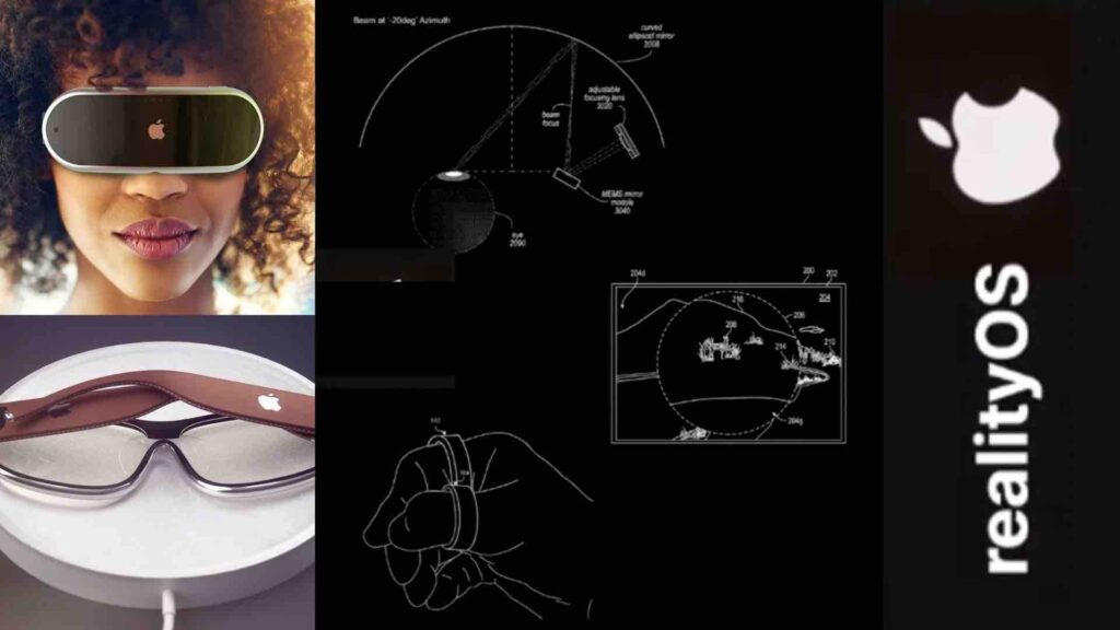 Various different examples of technology Apple is rumoured to be creating for VR and AR interactions.