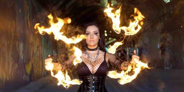 Fire-Performers-Perform-With-Fire-Fans