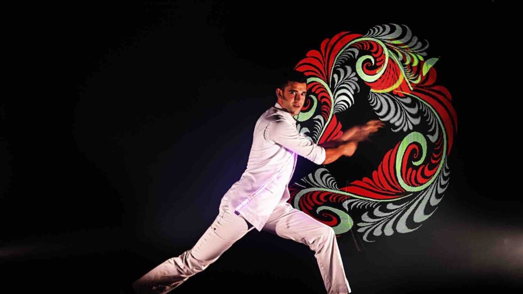 Glow dancers with spinning LED fans create light show entertainment