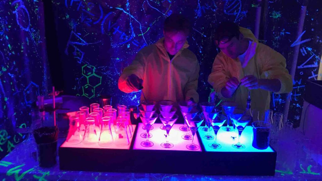 Cocktail bar with UV lighting.