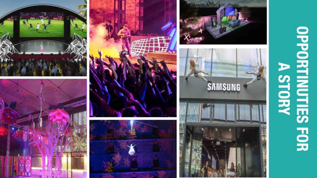 Examples of various different set designs and builds Julia Charles Event Management created to tell a story.