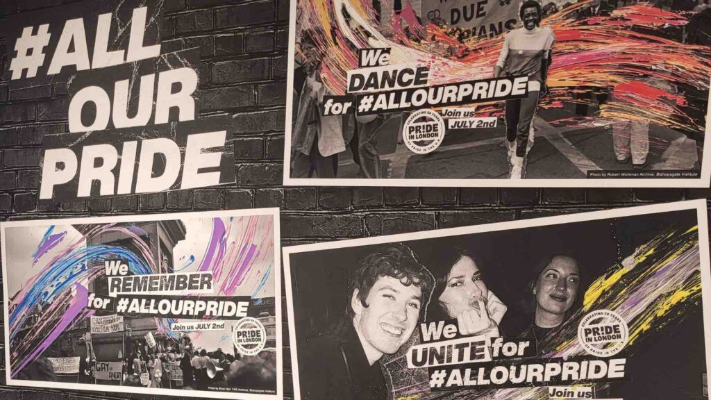 Images displayed in pop-up shop for Pride in London 2022.