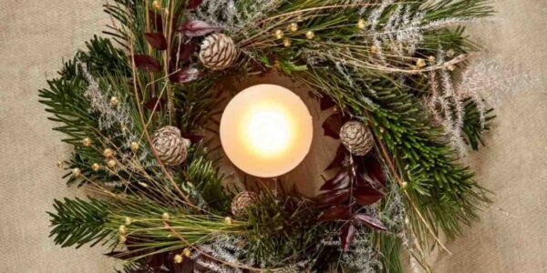 Christmas-Craft-Wreath-Displayed-On-Table
