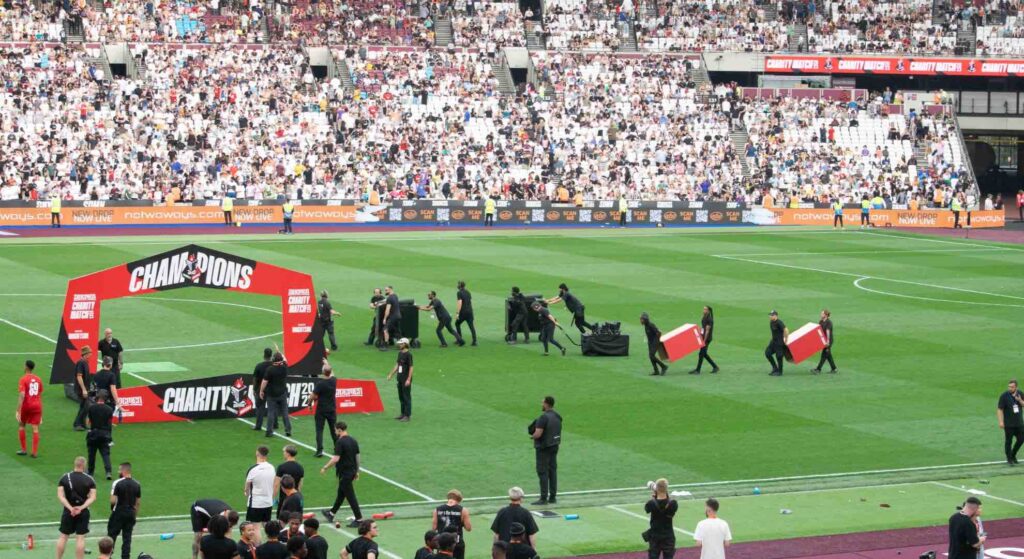 The production team assembling the Sidemen After Party staging live at Wembley.
