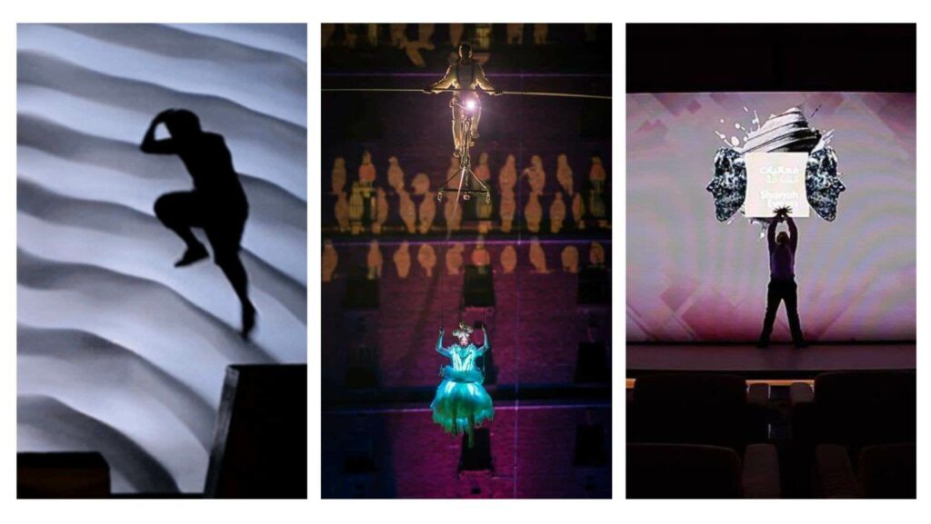 Collage image of projection and video mapping shows.