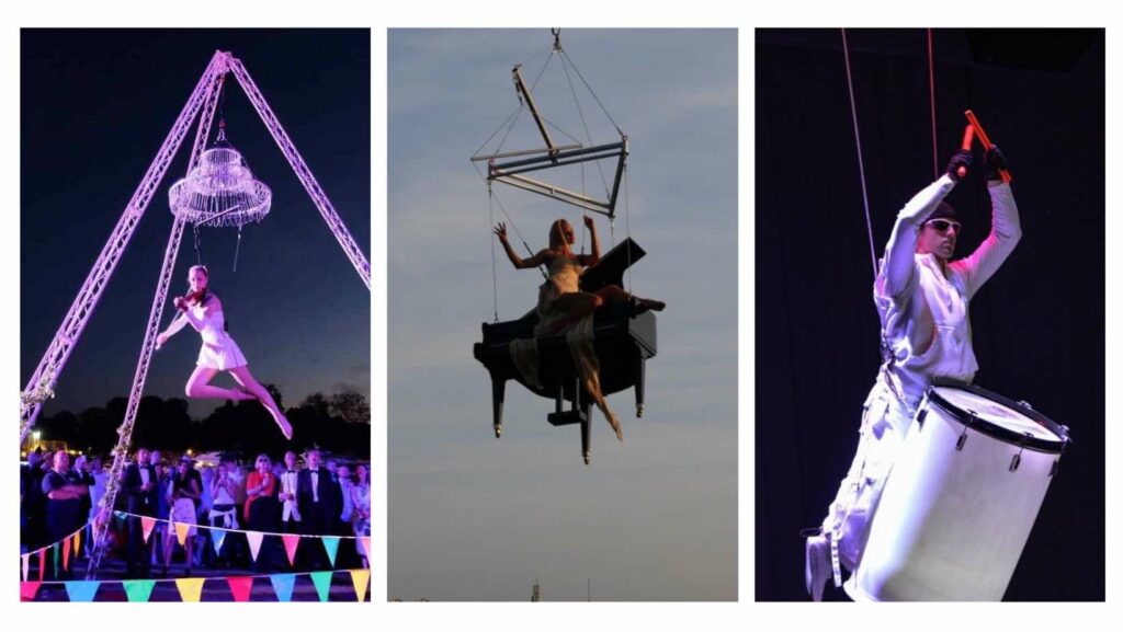 Collage image of aerial musicians.