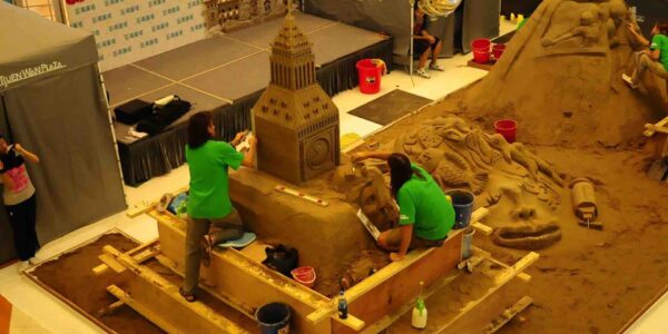 Aerial-View-Of-Sand-Sculptors-At-Work