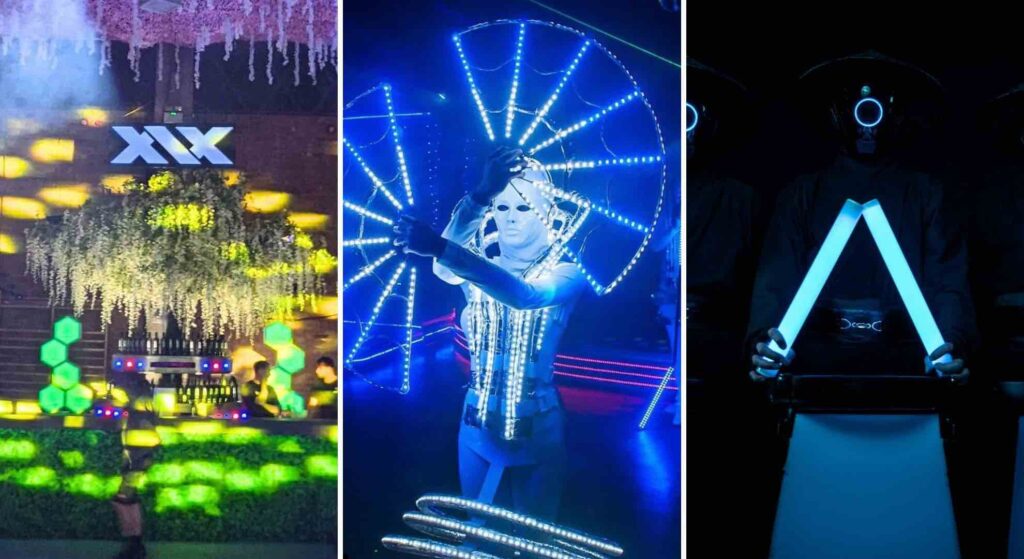 Dystopia Ai future theme with robots and neon theming for Halloween events.