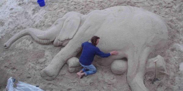 Artist-Creating-Elephant-Sand-Art-Display
