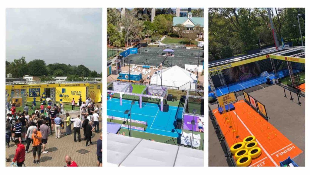 Collage of fan zone areas.