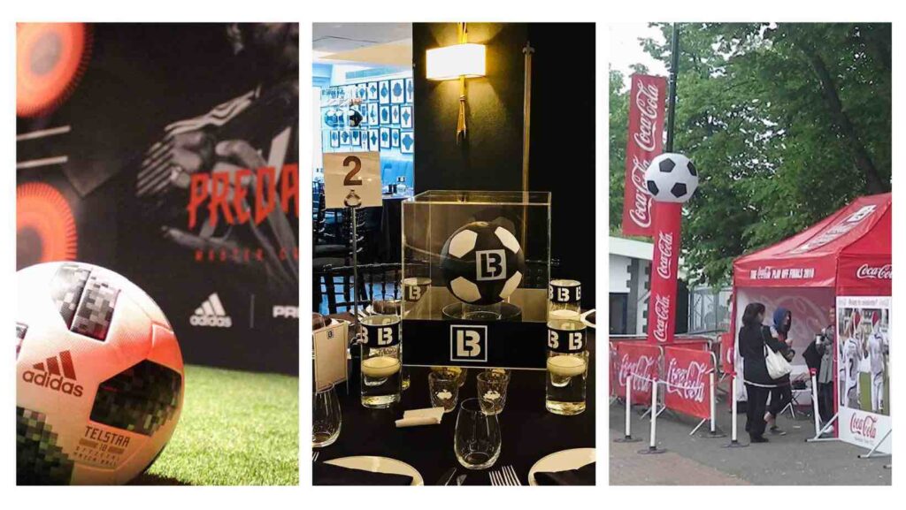 Collage of football themed fan zones.